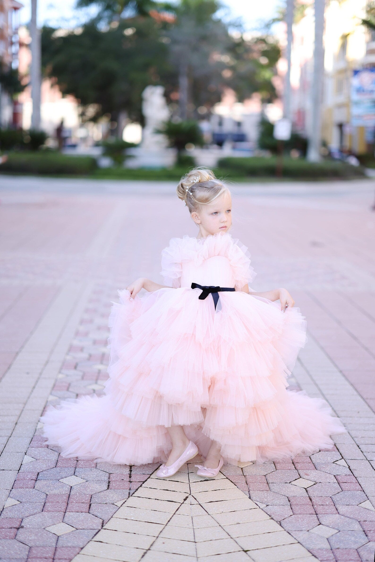 Couture Flower Girl Pageant Party Special Occasion Tulle High Lo Dress
