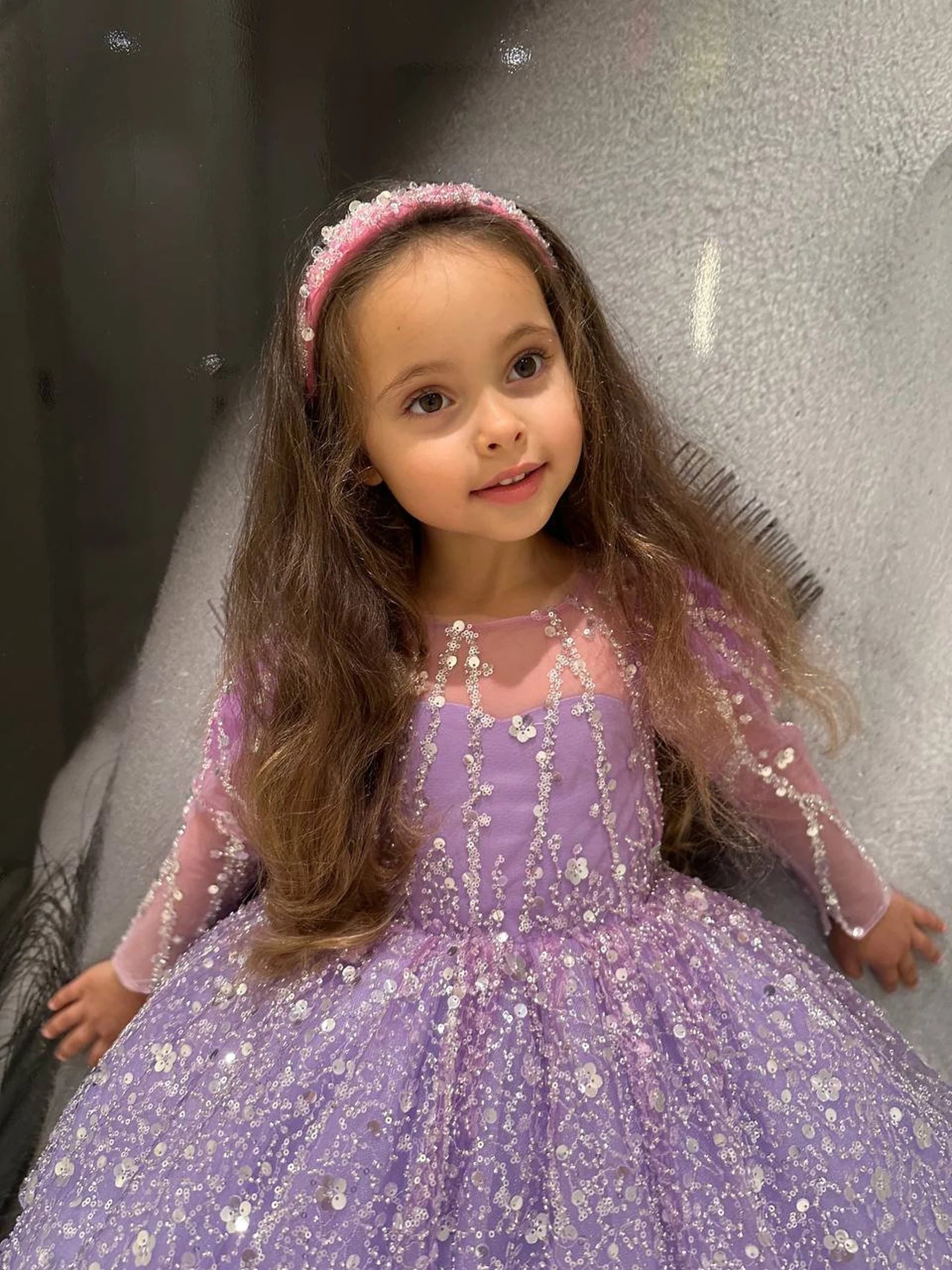 Couture Princess Birthday Special Occasion Glitter Sequin Knee Length Party Dress