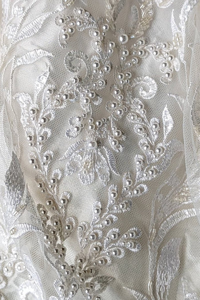 Couture Handmade Pearl Beaded Lace Christening Gown With Silk Bonnet