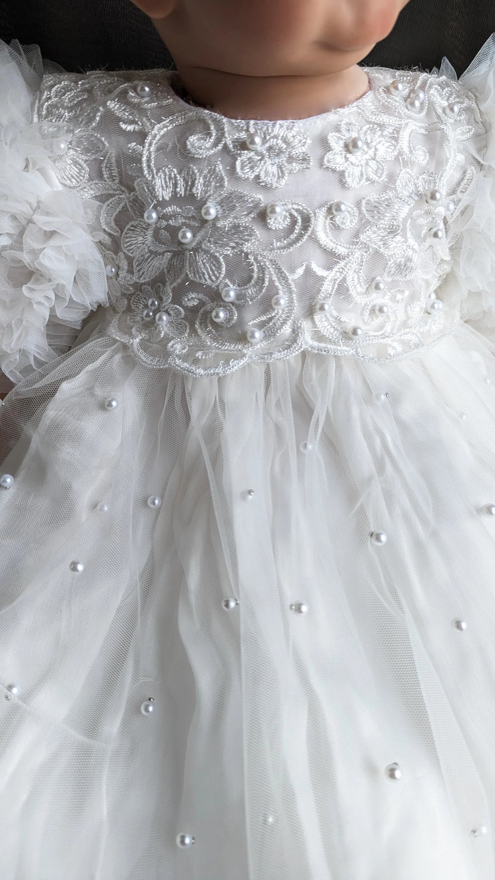 Couture Handmade Baby Pearl Lace And Tulle Christening Heirloom Gown