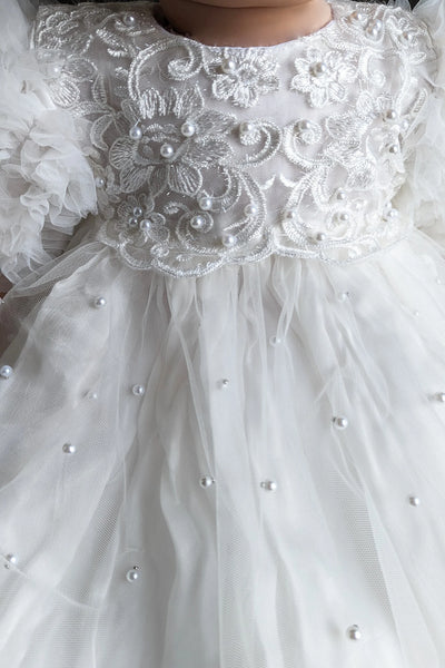 Couture Handmade Baby Pearl Lace And Tulle Christening Heirloom Gown
