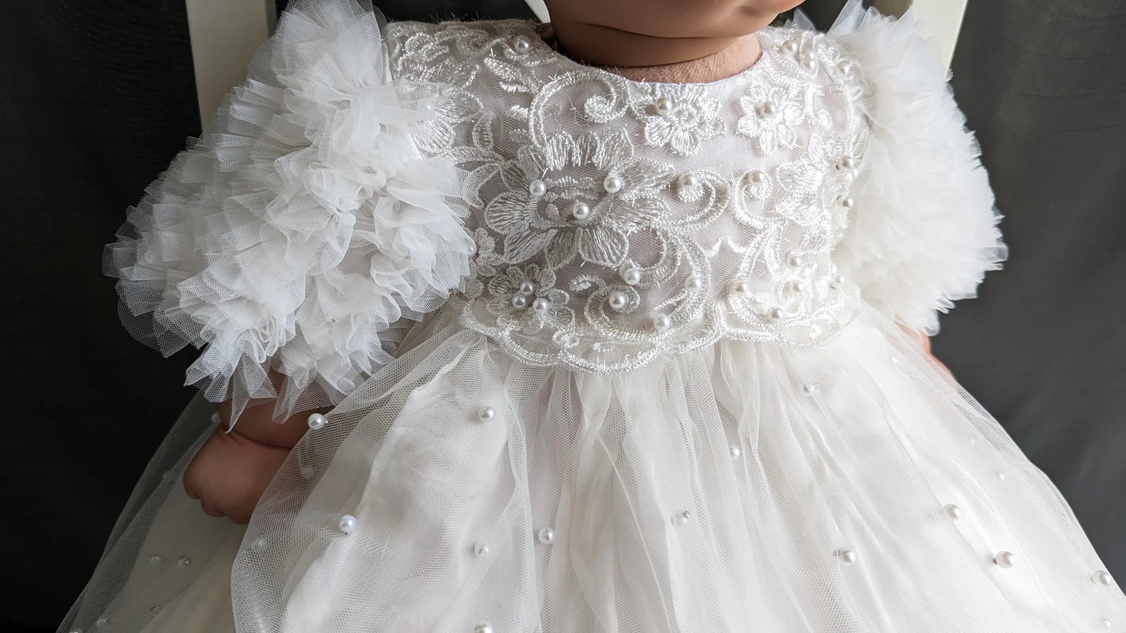 Couture Handmade Baby Pearl Lace And Tulle Christening Heirloom Gown