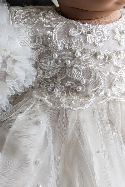 Couture Handmade Baby Pearl Lace And Tulle Christening Heirloom Gown