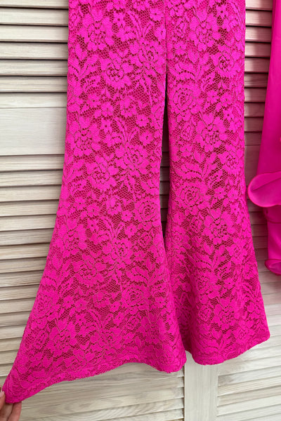 Girls Pageant Jumpsuit Lace Flare Pants Overskirt Train