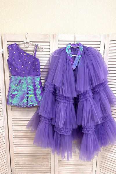 Girls Sequin Pageant Romper with Tulle Overskirt