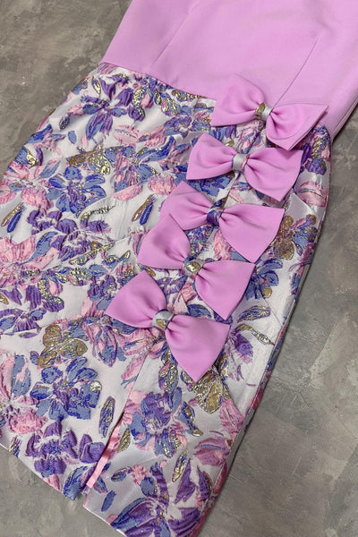 Girls Pageant Interview Dress | Brocade Bow Dress