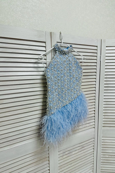 Girls Feather Beaded Pageant Dress Knee Length