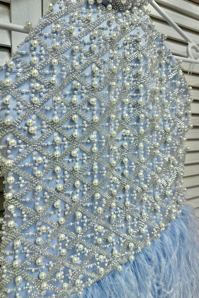 Girls Feather Beaded Pageant Dress Knee Length