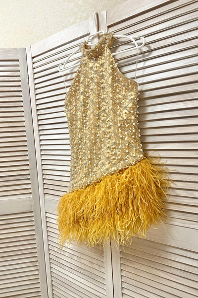 Girls Feather Beaded Pageant Dress Knee Length