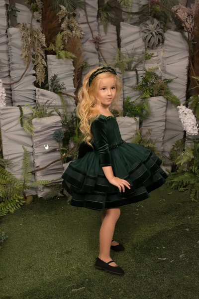 Girls Special Occasion Short Velvet Tulle Pageant Holiday Party Dress