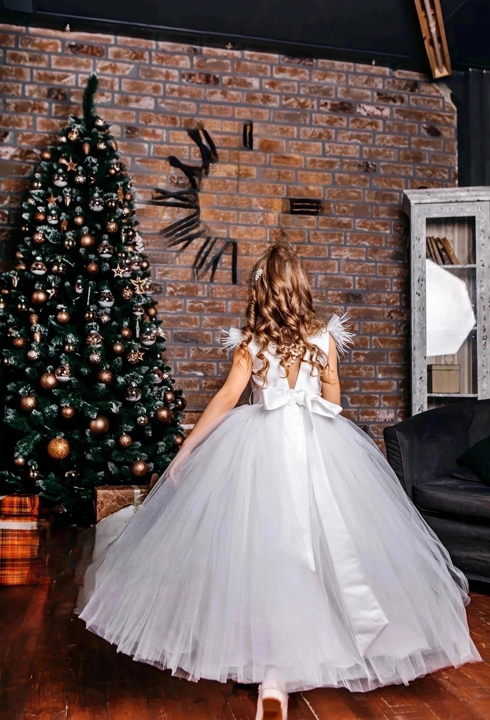 Satin Tulle Flower Girl Wedding Birthday Party Floor Length Dress