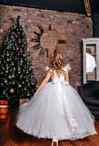 Satin Tulle Flower Girl Wedding Birthday Party Floor Length Dress
