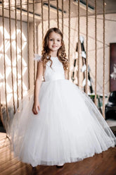 Satin Tulle Flower Girl Wedding Birthday Party Floor Length Dress