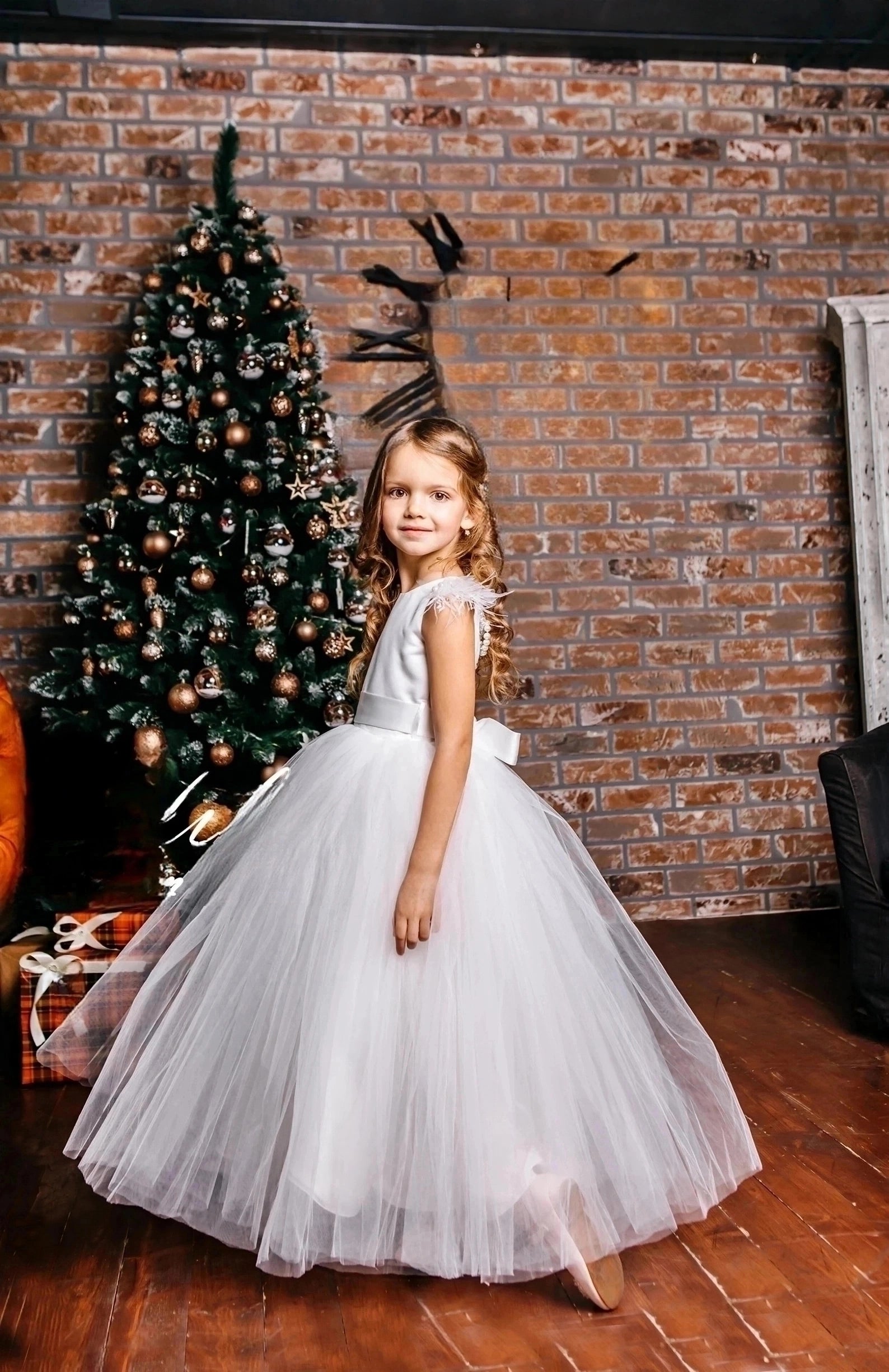 Satin Tulle Flower Girl Wedding Birthday Party Floor Length Dress