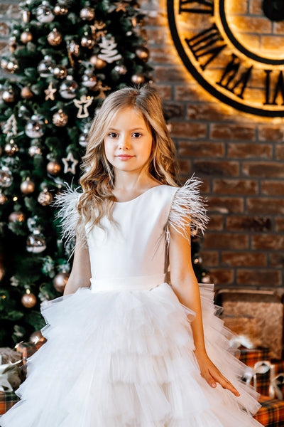 Girls Elegant Communion Wedding Flower Girl Party Satin Tulle Floor Length Dress