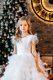 Girls Elegant Communion Wedding Flower Girl Party Satin Tulle Floor Length Dress