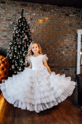 Girls Elegant Communion Wedding Flower Girl Party Satin Tulle Floor Length Dress