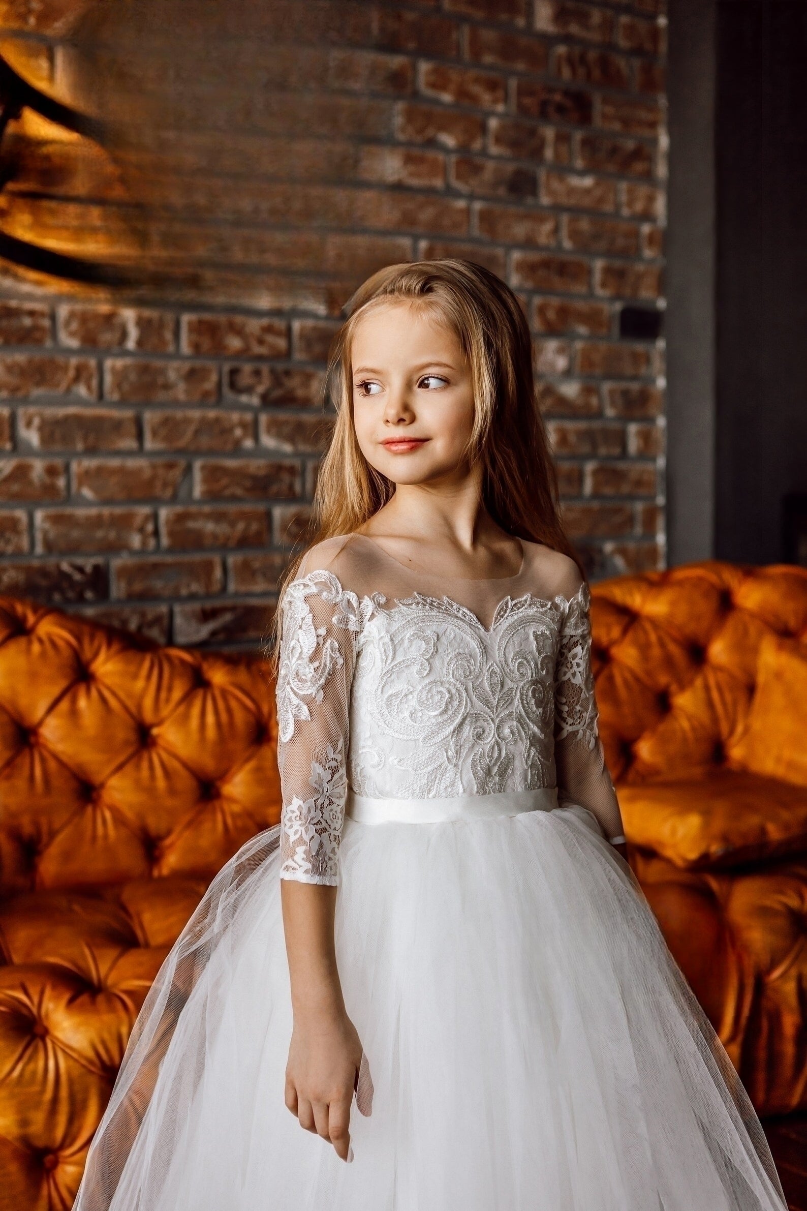Gorgeous Satin Lace Tulle Flower Girl Wedding Party Communion Dress
