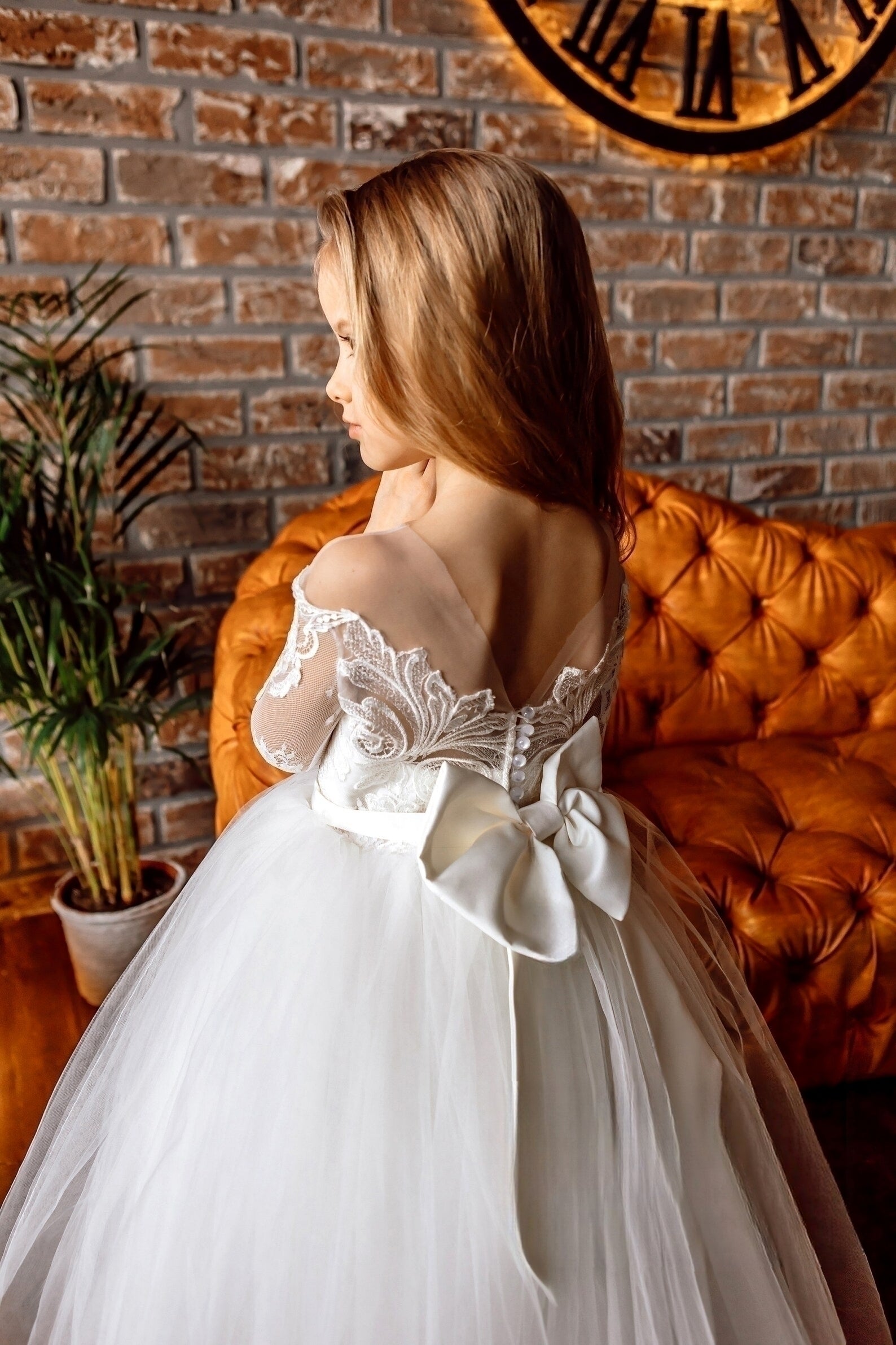 Gorgeous Satin Lace Tulle Flower Girl Wedding Party Communion Dress