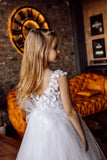 Custom Wedding Flower Girl Wedding Party 3D Floral Lace Satin Floor Length Dress
