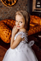 Custom Wedding Flower Girl Wedding Party 3D Floral Lace Satin Floor Length Dress