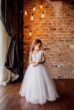 Custom Wedding Flower Girl Wedding Party 3D Floral Lace Satin Floor Length Dress