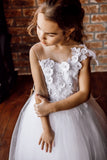 Custom Wedding Flower Girl Wedding Party 3D Floral Lace Satin Floor Length Dress