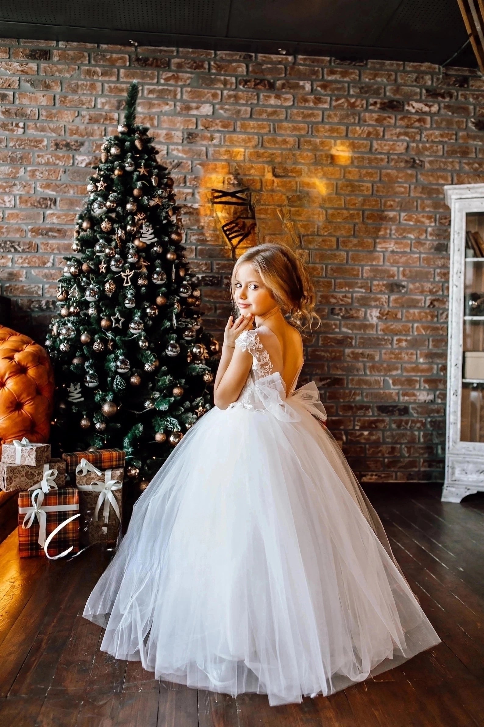 Girls Couture Flower Girl Wedding Party Tulle Floor Length Dress With Lace