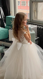 Girls Couture Flower Girl Wedding Party Tulle Floor Length Dress With Lace
