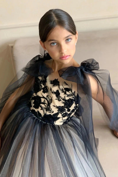 Girls Stunning Lace Tulle Wedding Pageant Party Floor Length Gown