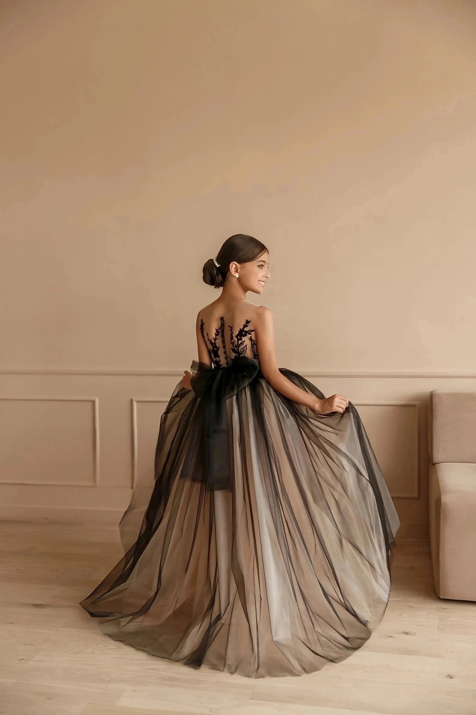 Girls Stunning Lace Tulle Wedding Pageant Party Floor Length Gown