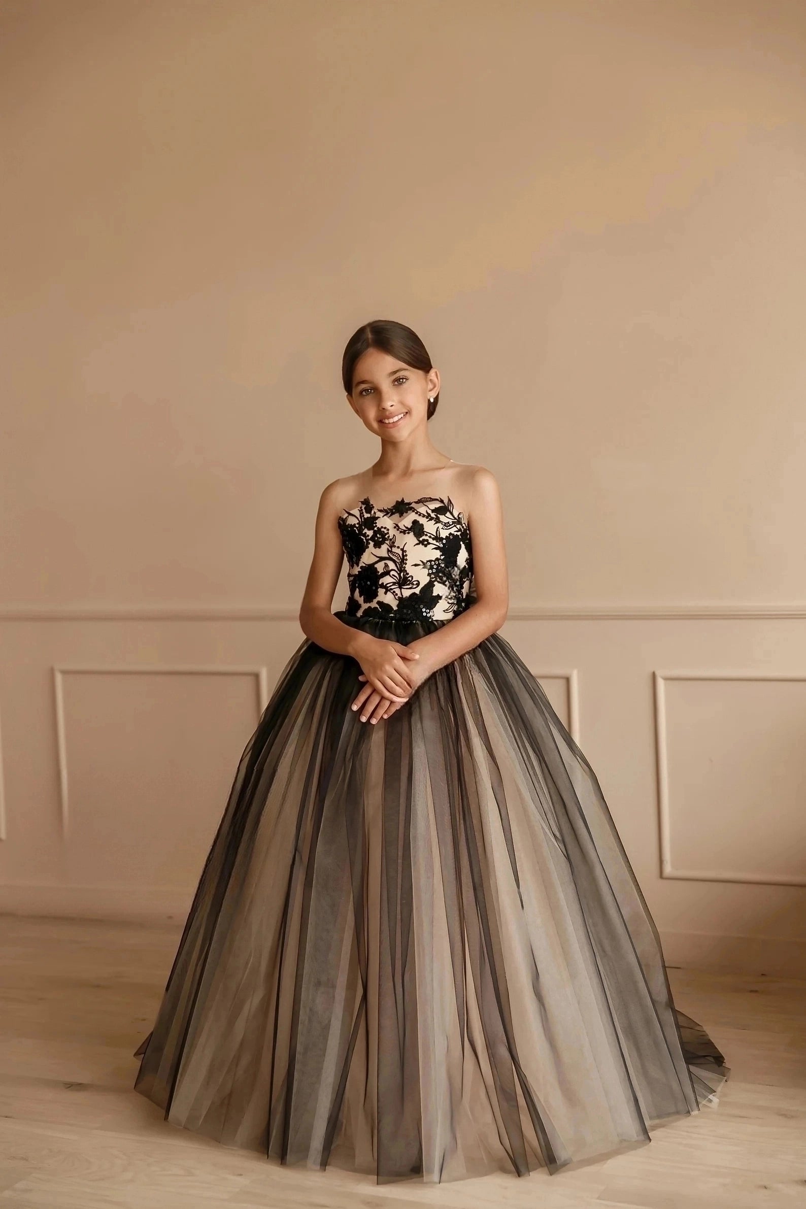 Girls Stunning Lace Tulle Wedding Pageant Party Floor Length Gown