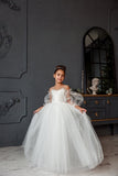 Flower Girl Lace Tulle Special Occasion Communion Dress Detachable Train