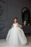 Flower Girl Lace Tulle Special Occasion Communion Dress Detachable Train