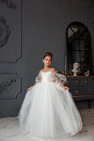 Flower Girl Lace Tulle Special Occasion Communion Dress Detachable Train