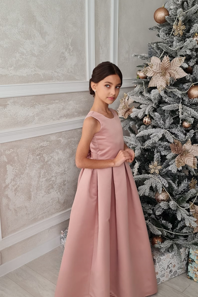 Girls Elegant Custom Couture Satin Floor Length Wedding Party Dress