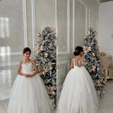 Girls Stunning Lace Tulle Wedding Pageant Party Floor Length Gown