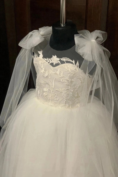 Girls Stunning Lace Tulle Wedding Pageant Party Floor Length Gown
