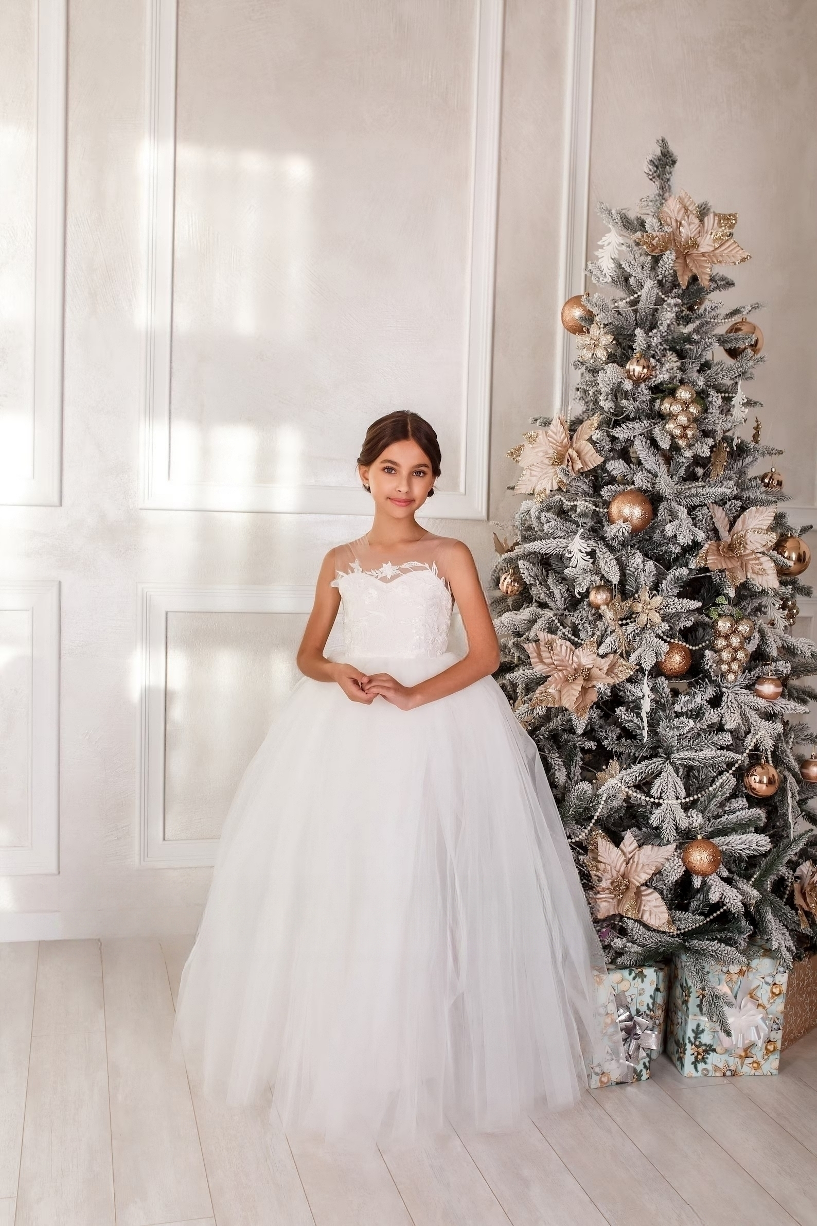 Girls Custom Couture Special Occasion Wedding Party Lace Tulle Floor Length Dress