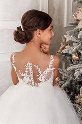 Girls Custom Couture Special Occasion Wedding Party Lace Tulle Floor Length Dress