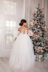 Girls Custom Couture Special Occasion Wedding Party Lace Tulle Floor Length Dress