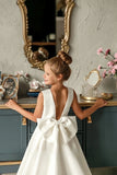 Special Occasion Wedding Communion Flower Girl Party Satin Gown With Train