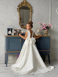 Special Occasion Wedding Communion Flower Girl Party Satin Gown With Train