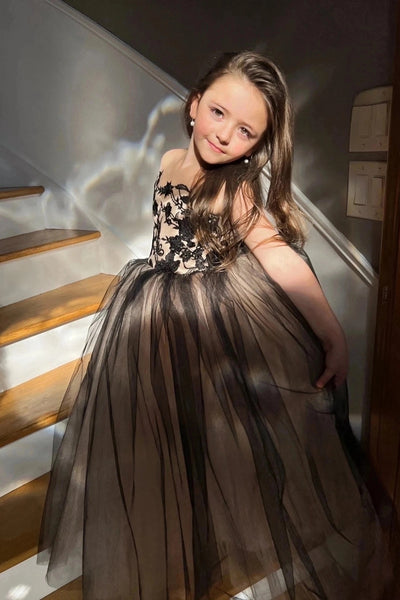 Girls Stunning Lace Tulle Wedding Pageant Party Floor Length Gown