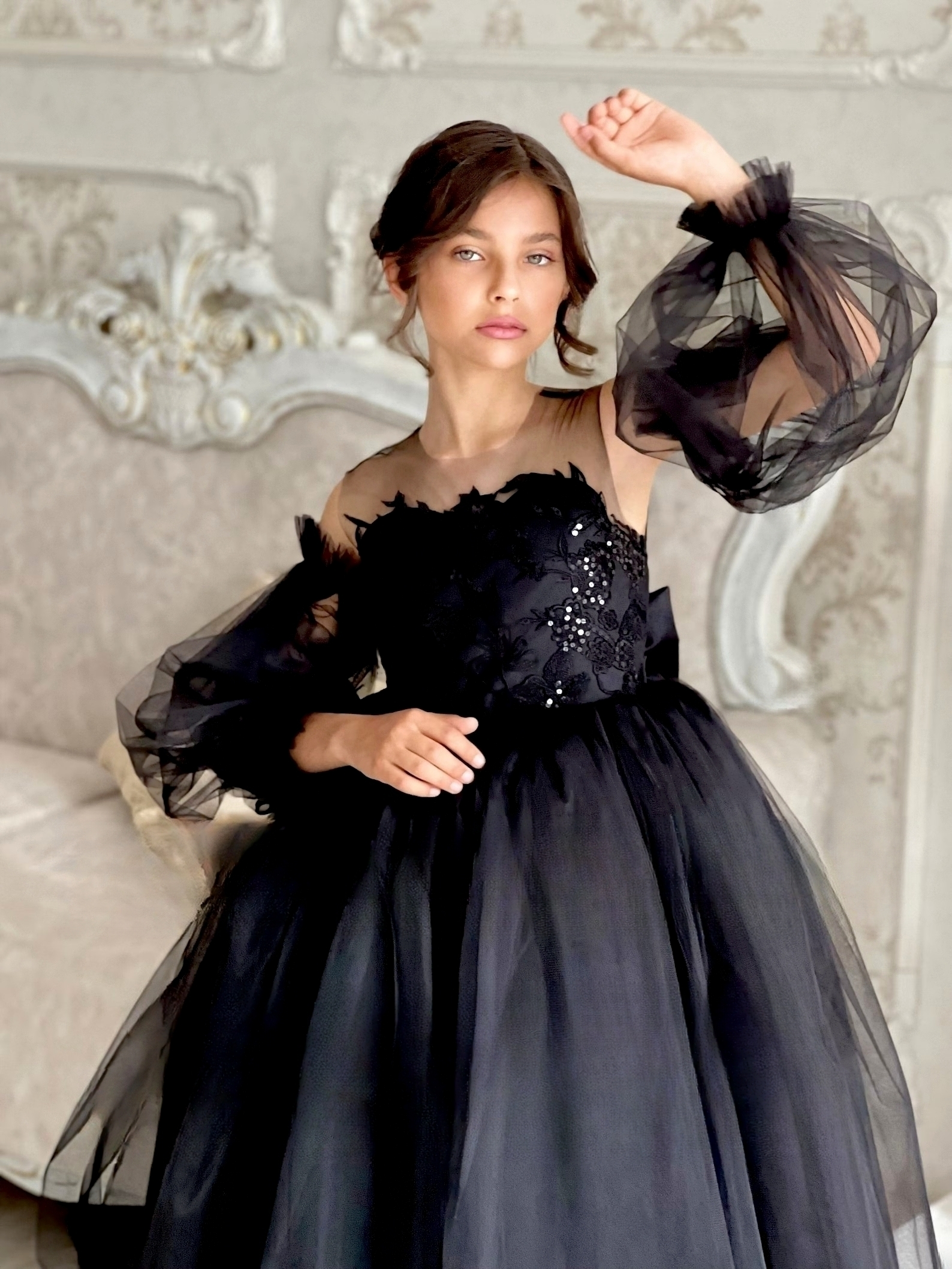 Girls Black Pageant Wedding Party Special Occasion Sequin Tulle Satin Dress