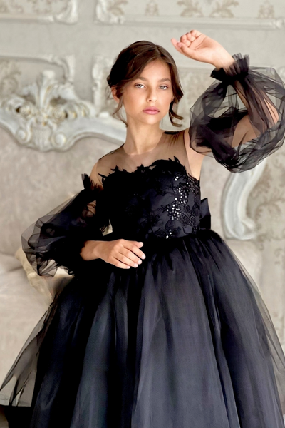 Girls Black Pageant Wedding Party Special Occasion Sequin Tulle Satin Dress