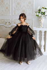 Girls Black Pageant Wedding Party Special Occasion Sequin Tulle Satin Dress