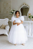 Custom Wedding Party Flower Girl Floor Length Satin Tulle Dress