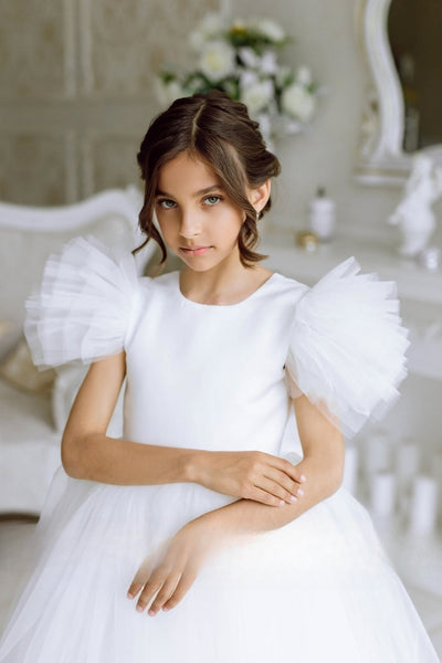 Custom Wedding Party Flower Girl Floor Length Satin Tulle Dress