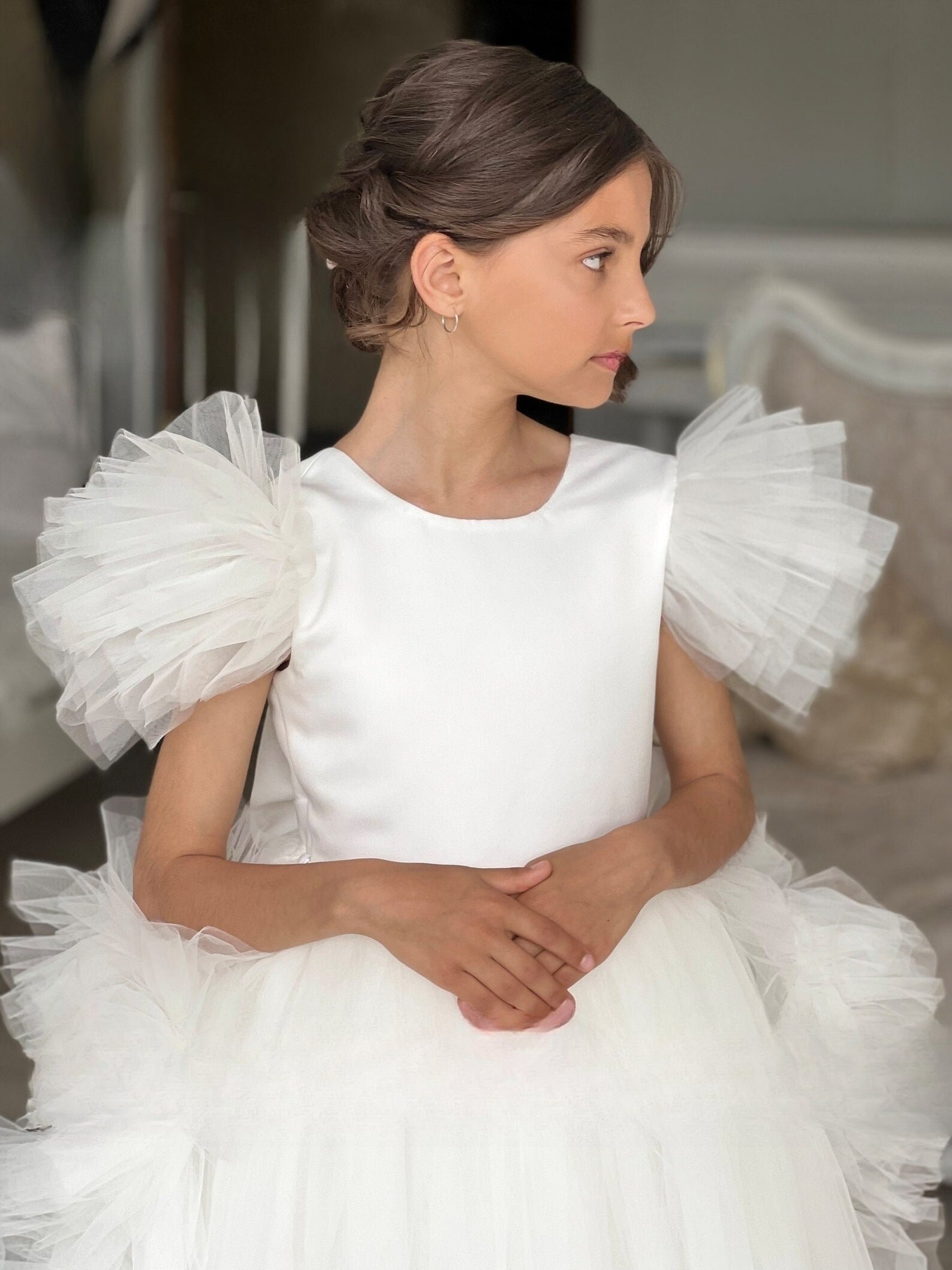 Custom Wedding Party Flower Girl Floor Length Satin Tulle Dress